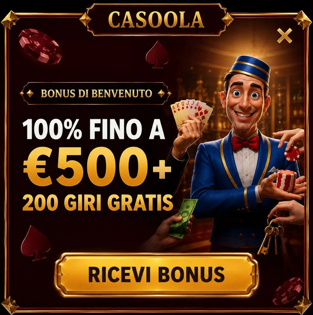 Bonus di benvenuto Casoola Casino: 100% fino a 500€ + 200 giri gratis